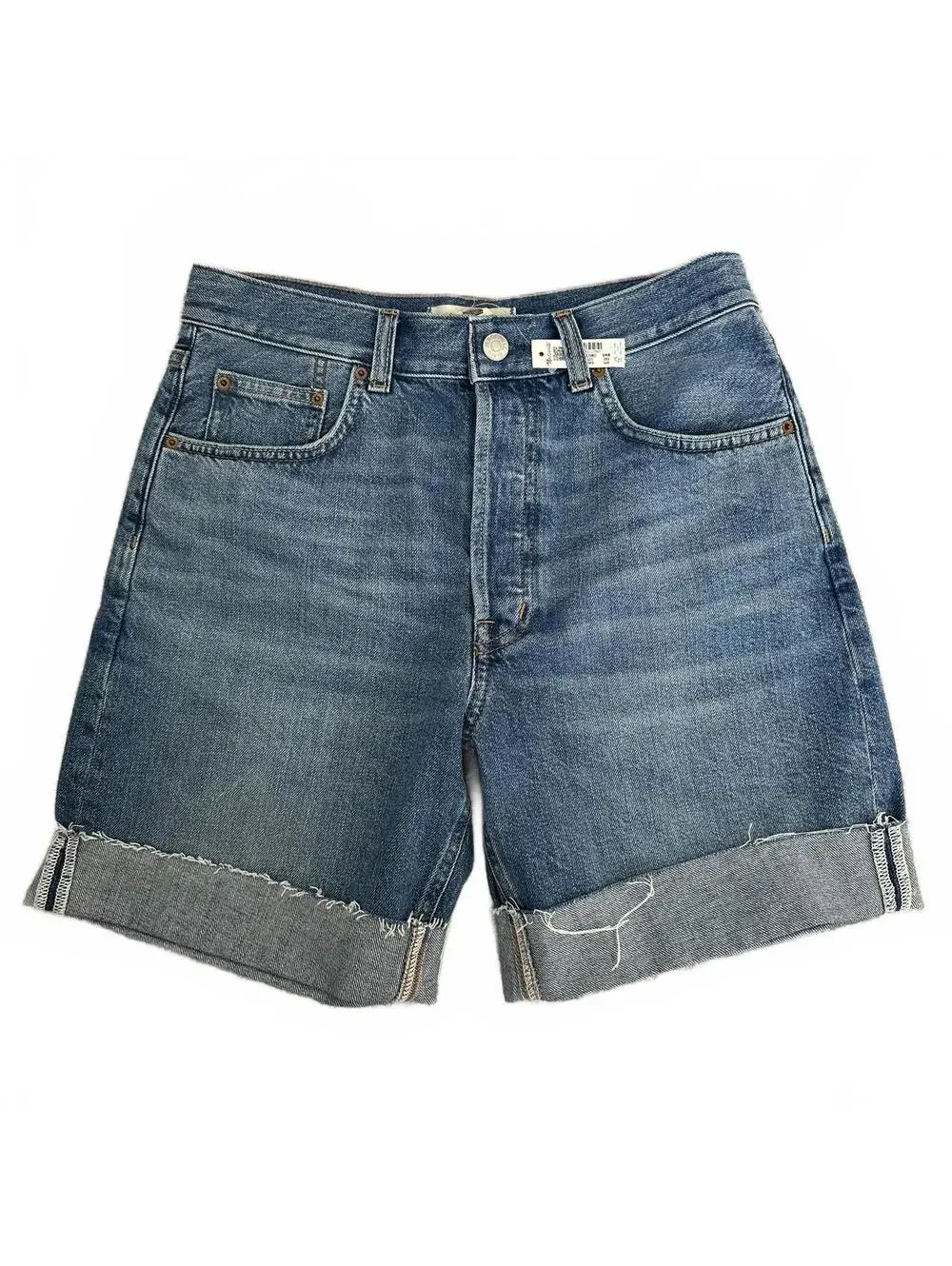 Madewell Long Baggy Cuffed Jean Shorts Rigid Blue Mifflin Wash NWT Size 25